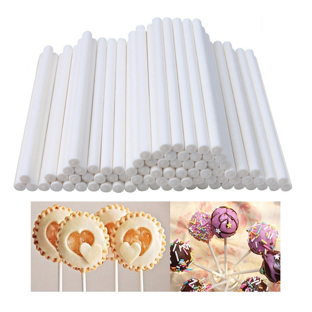 100Pcs Solid Core Paper Lollipop Sticks Safe White Cake Sticks For  Chocolate Sugar Candy Lollypop DIY